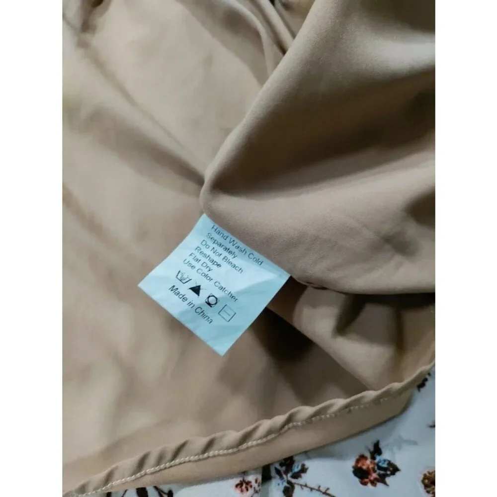 Begonia Puff Long Sleeve High Neck  Floral Print Hi-Low Dress Beige Womens Small - Picture 14 of 15